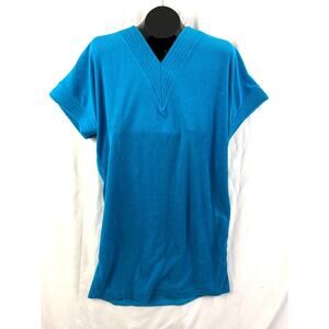 VTG‎ Adesso Terry Cloth V Neck Top Blue Beach Lounge USA Small NWT Womens